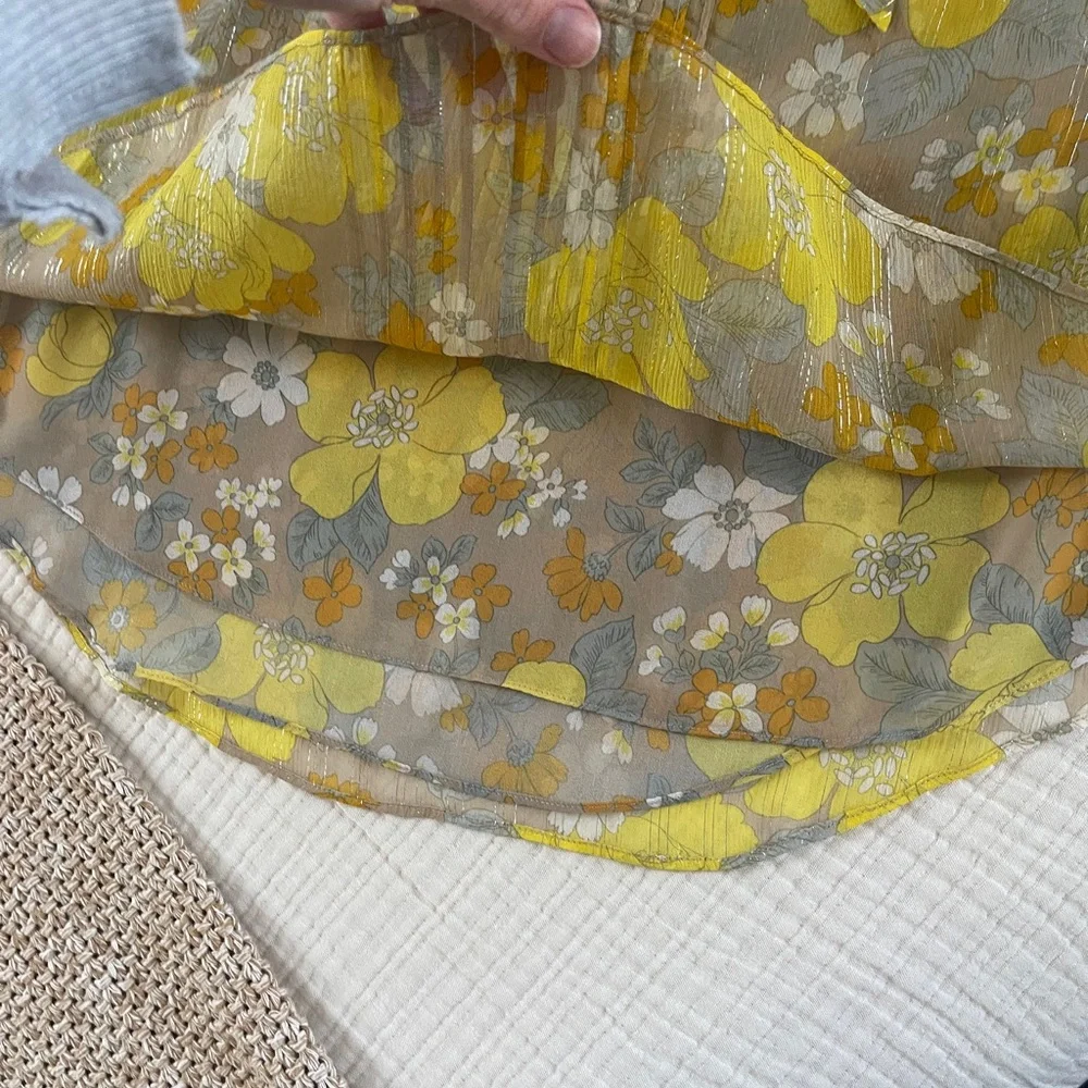 Veronica Beard Dali Silk Halter Top Yellow Floral Pyrex Threading Size 6 - Picture 8 of 15